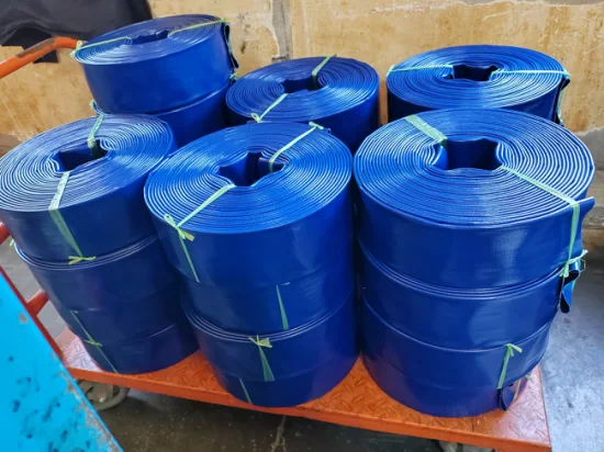 Precio flexible azul del tubo de drenaje de la manguera de descarga de agua de PVC Layflat