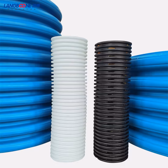 PE100/80 Material Sn16 Tubos corrugados de pared doble de HDPE enterrados para drenaje de aguas residuales